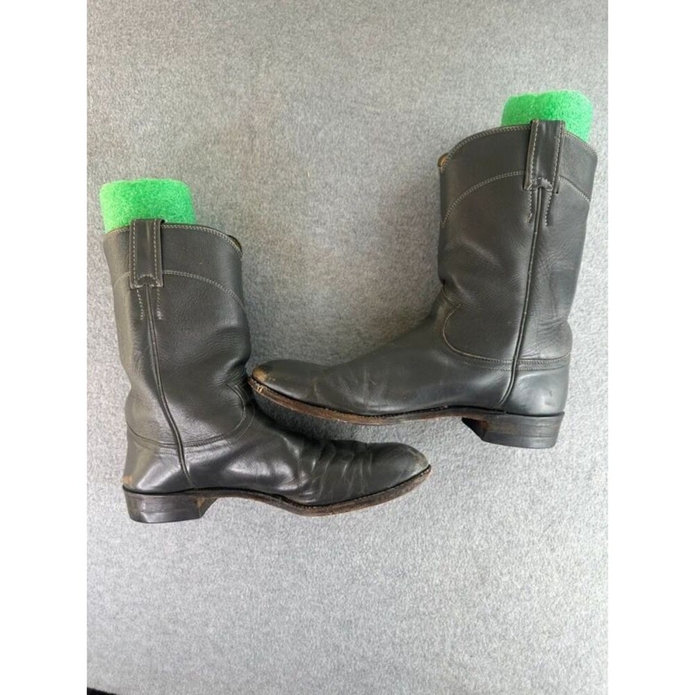 Vintage Justin Boots Mens Size 9.5 D Grey Leather Western Cowboy